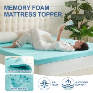 Eiayeebil 2 Inch Memory Foam Mattress Topper Twin, Mattress Pad Gel Infused Foam Bed Topper, Ventilated Soft Blue,Twin Size