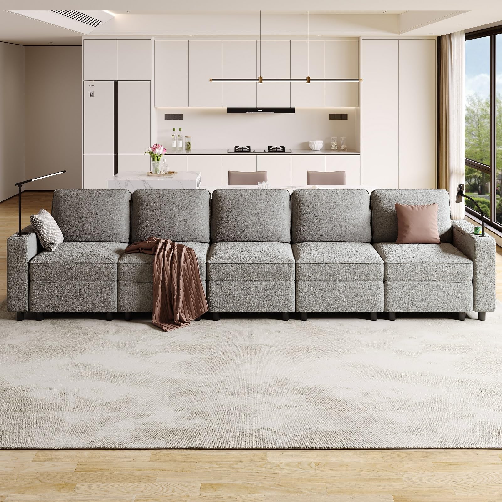 beyond SMART Modular Sectional Sofa, Couches for Living Room with Storage, Armrest with Power Grommet and Cup Holder, Wireless Charging Stand & LED Light Included,5 Seats