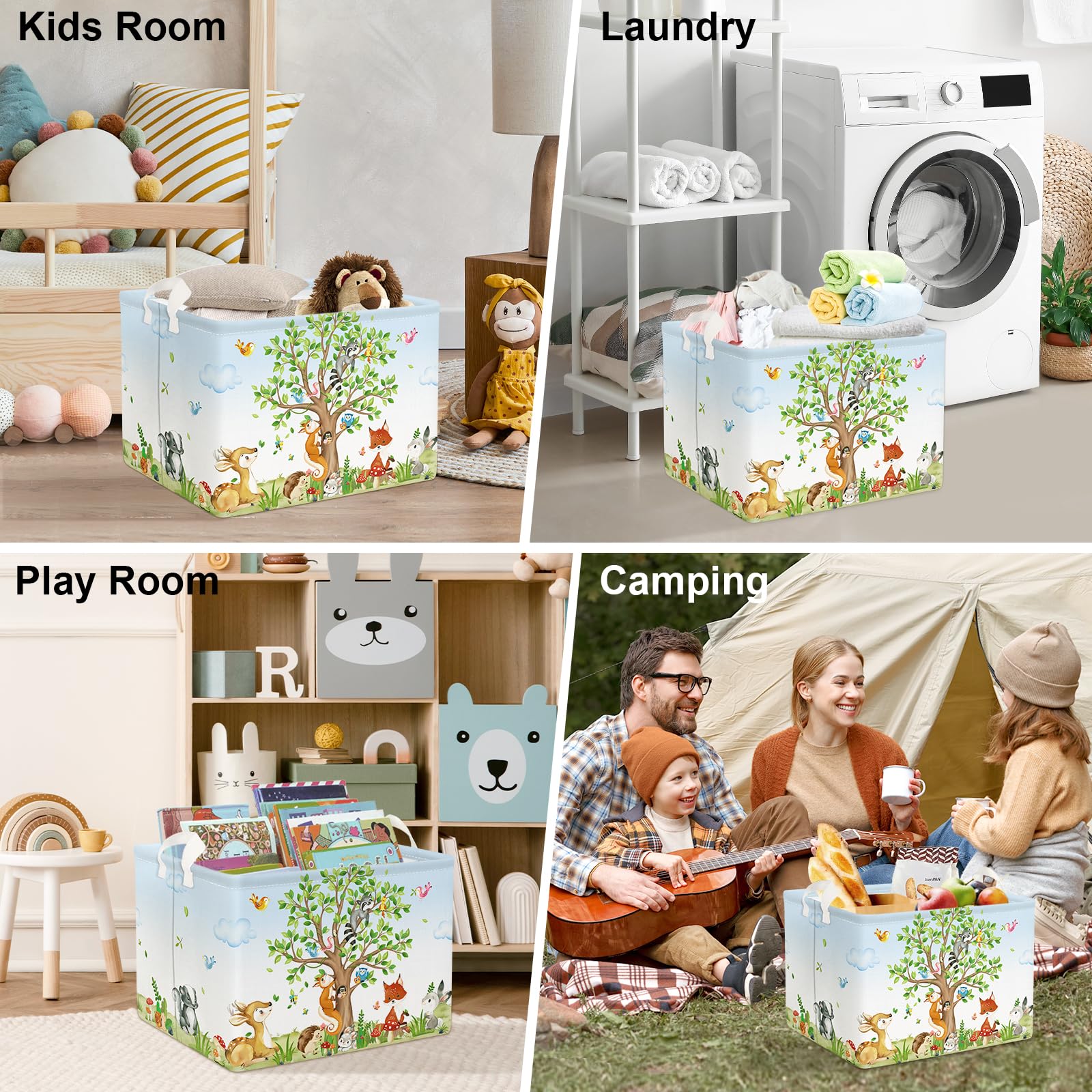 Clastyle Forest Life Tree Baskets Rectangular, Kids Basket,Waterproof Foldable Canvas Laundry Basket,Nursery Hamper,Room Decor,Shelf Basket(Animal)