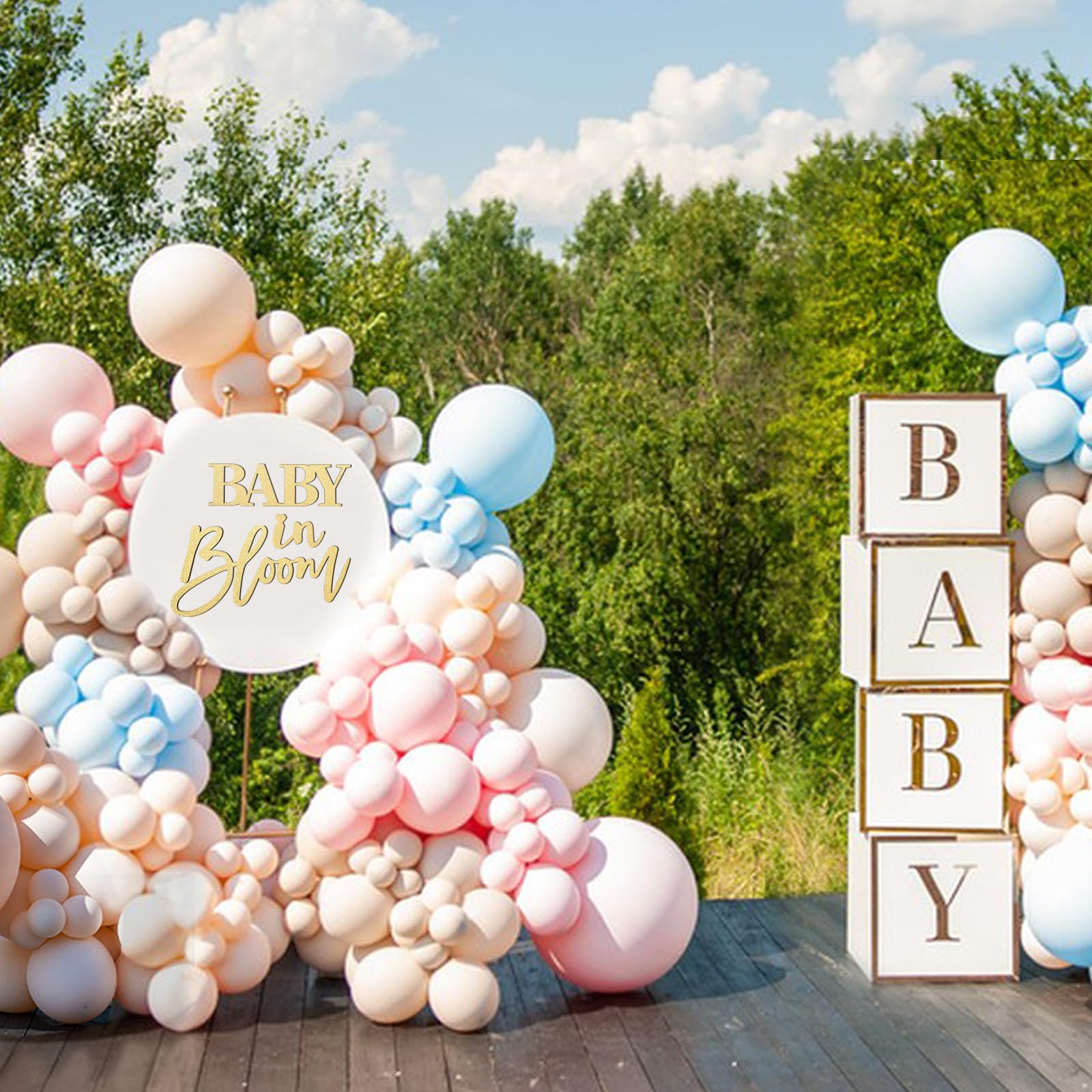 Wooden Gold "Baby in Bloom" Sign - Elegant Gender Reveal Party & Baby Shower Decoration, Ideal for Pregnancy Announcement, Nursery Decor, and Maternity Photoshoots