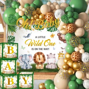 106pcs safari baby shower decorations, safari baby shower balloons arch,oh baby banner, safari backdrop, safari baby boxes for safari theme baby shower decorations