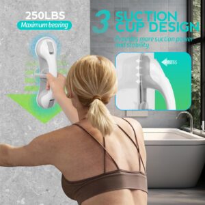 2-Pack Shower Handle Safety Grab Bars with 3 Suction Cups for Bathtubs and Showers - Bathroom Rails Aid for Seniors, Elderly, Handicap - Wall & Bath Tub Toilet Support (Grey)