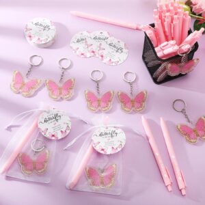 Tondiamo 50 Sets Pink Butterfly Theme Baby Shower Favors for Guest Includes 50 Butterfly Keychain 50 Pen 50 Thank You Cards and 50 Gift Bags for Baby Shower Gender Reveal Party Gifts