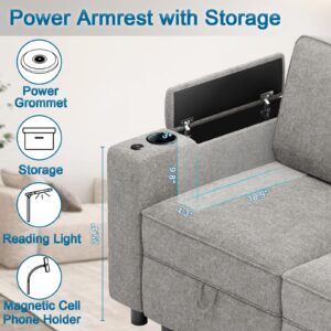 beyond SMART Multifunctional Sleep Sofa, Modular Sectional Sofa Bed, Sleeper Sofa for Living Room with Storage, Armrest with Power Grommet and Cup Holder, Wireless Charging Stand & LED Light Included