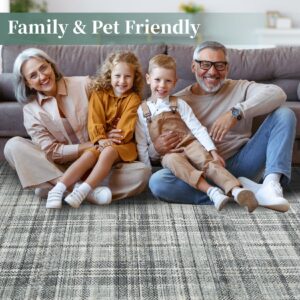 GlowSol Washable Rugs 5x7 Rug for Living Room Plaid Area Rug Non Slip Throw Rugs Bedroom Rugs Soft Rug No Shedding Floor Mats Modern Area Rugs for Entryway Dining Room Office Rug Greenish Grey 5'x7'