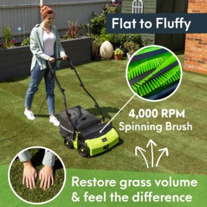 GreenSweep V2 - Artificial Grass Electric Sweeper Rake Vacuum 45L Collection Bag,5 Adjustable Heights, Foldable Handle & Extra Brush