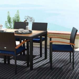 Outsunny 7 Pieces Patio Dining Set with Space-Saving Design, Wicker Patio Furniture Set Outdoor Dining Set with Acacia Wood Table Top, Cushions, for Backyard, Balcony, Garden, Deck, Black