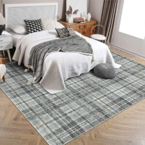 GlowSol Washable Rugs 5x7 Rug for Living Room Plaid Area Rug Non Slip Throw Rugs Bedroom Rugs Soft Rug No Shedding Floor Mats Modern Area Rugs for Entryway Dining Room Office Rug Greenish Grey 5'x7'