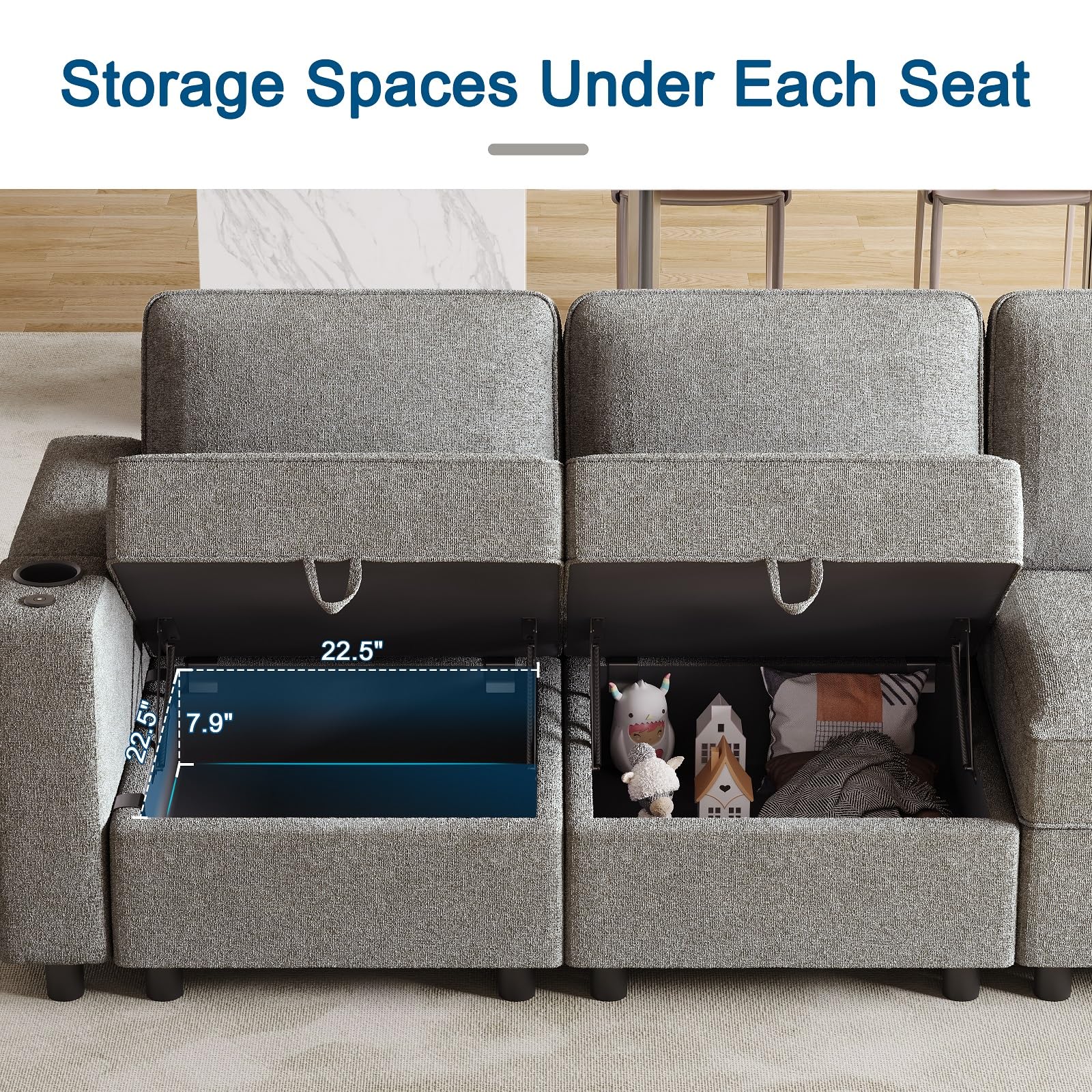 beyond SMART Multifunctional Sleep Sofa, Modular Sectional Sofa Bed, Sleeper Sofa for Living Room with Storage, Armrest with Power Grommet and Cup Holder, Wireless Charging Stand & LED Light Included