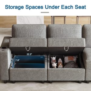 beyond SMART Modular Sectional Sofa, Couches for Living Room with Storage, Armrest with Power Grommet and Cup Holder, Wireless Charging Stand & LED Light Included,5 Seats