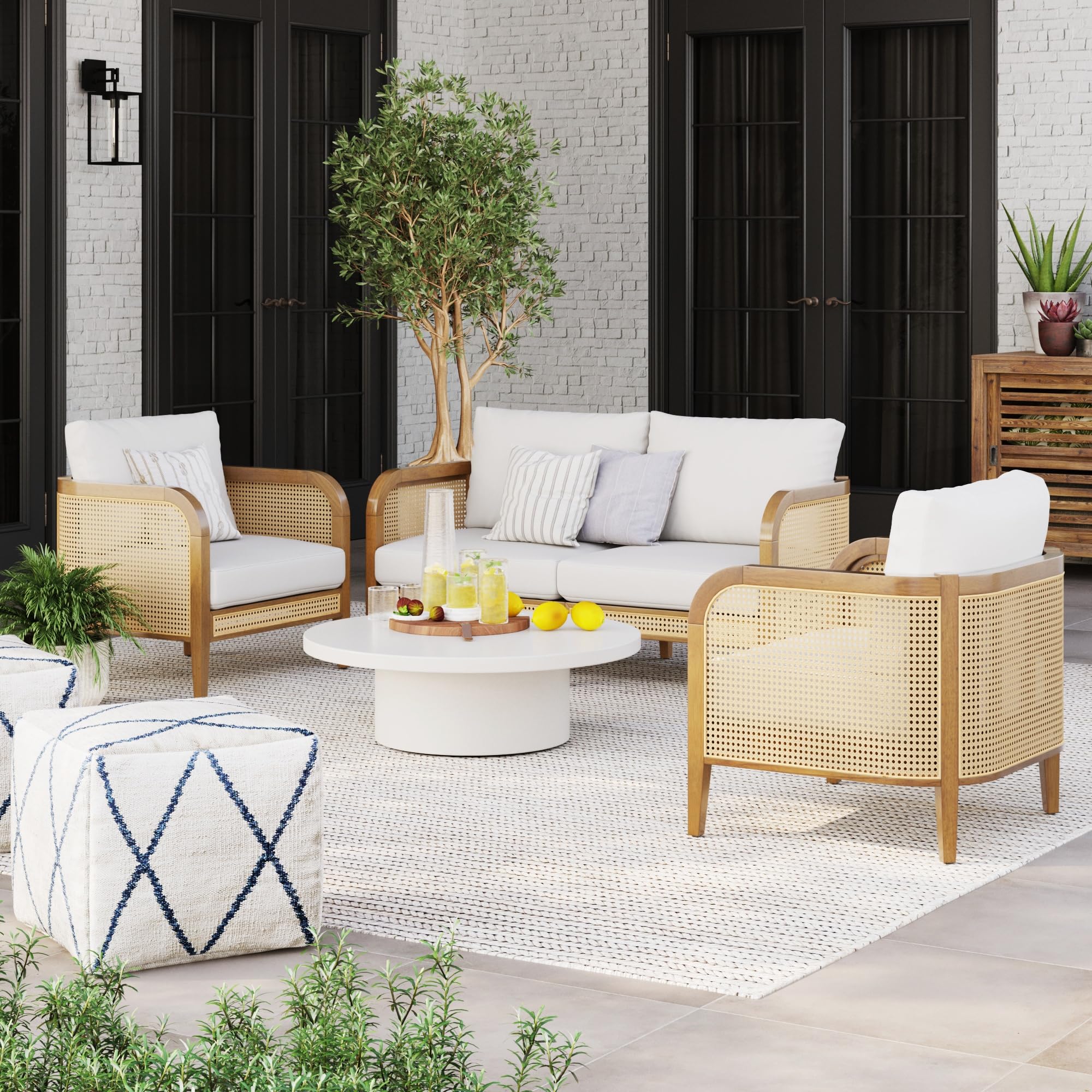 Nathan James Twila Bohemian Outdoor Loveseat, Rattan Patio Sofa with Solid Wood Frame, Light Acacia