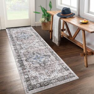 2x6 runner rug, brown vintage distressed washable rug runner for hallway laundry room, ultra-thin soft non-slip kitchen runner rug for entryway bedroom (brown, 2'x6')