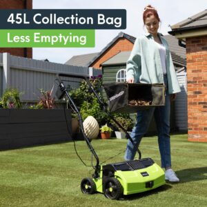 GreenSweep V2 - Artificial Grass Electric Sweeper Rake Vacuum 45L Collection Bag,5 Adjustable Heights, Foldable Handle & Extra Brush