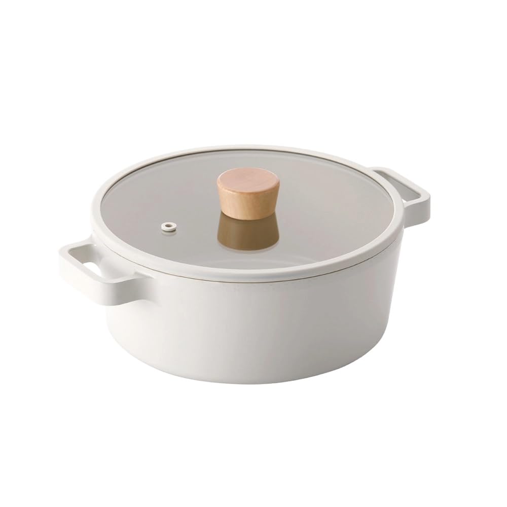 Neoflam FIKA 2.7QT Ivory IH Stock Pot with Glass Lid, Impact Induction Heating (22cm / 8.7")