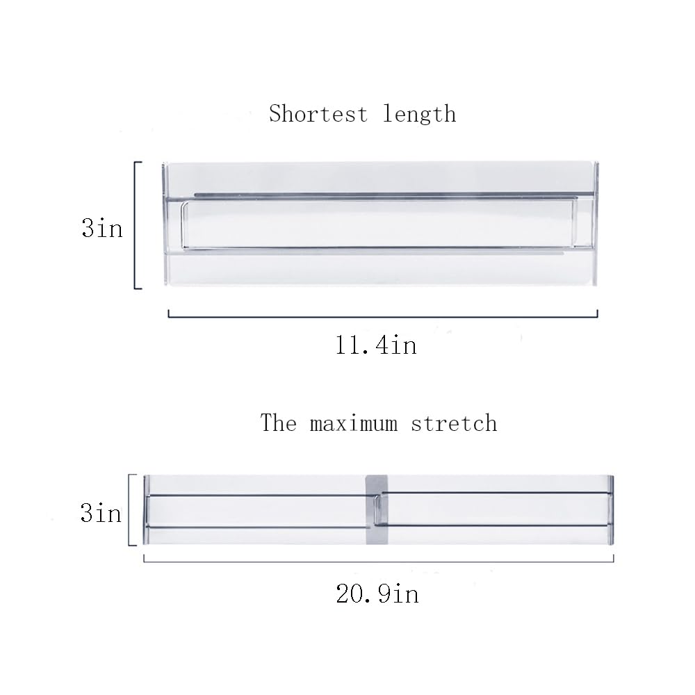 Acrylic Clear Drawer Dividers, Expandable 11-19'' Dresser Organizers Transparent Kitchen Drawer Organizer, Clear Plastic Drawers Separators for Clothing Kitchen Utensils and Office Storage 6 Pack