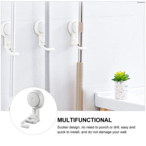 NPQPNAFC Wall Mounted Hooks Mop and Broom Holder Suction Cup Gripper Plastic Wall Mounted Organizer Storage Hooks Tool Hanger Racks for Kitchen Garden Garage Laundry Room White Hanger Hooks Hooks