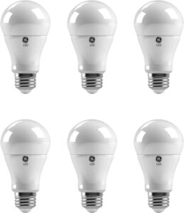 ge a19 led light bulbs dimmable, 40 watt equivalent, e26 base, 3000k warm white, 6w 480 lumens, 120v, led lights for bedroom living room, kitchen and home office, 6 packs, 69118