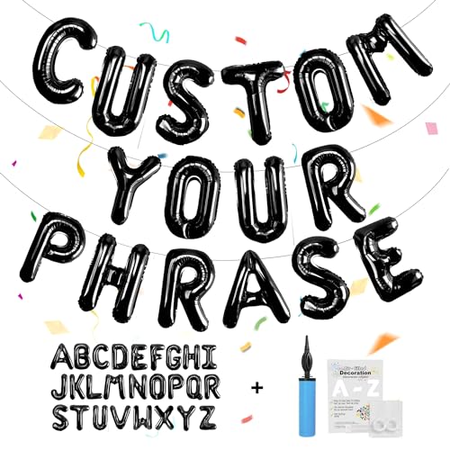 TangTuan 53pcs Black Letter Balloons, Custom A-Z Set for Personalizing Names & Phrases on Party Supplies Banners - Inflate with Balloon Pump, for Men Birthdays/Anniversary/Graduation