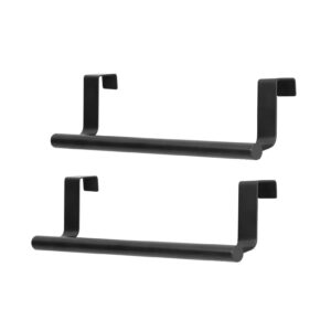 2pcs towel racks, 23cm stainless steel over door towel bar holder black hangable cabinet door towel rack household storage supplies for kitchen bathroom cabinet cupboard