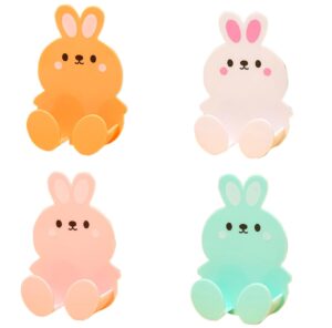 yikangheng 4 pcs self adhesive plug hooks, 4 color rabbit design plastic plug organizer wall hooks (4)