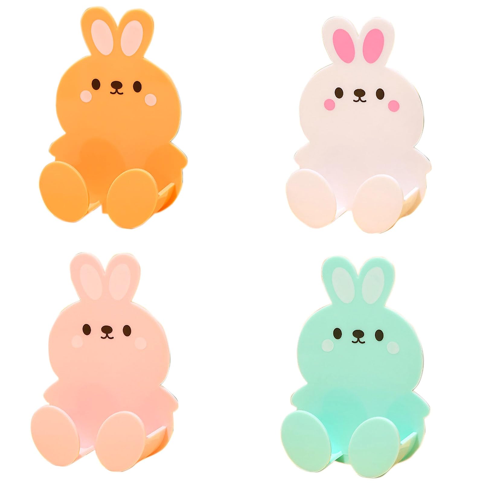 YIKANGHENG 4 Pcs Self Adhesive Plug Hooks, 4 Color Rabbit Design Plastic Plug Organizer Wall Hooks (4)