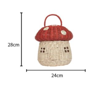 Kqcibz Handmade Rattan Mushroom-Shaped Storage Basket- Cute Handmade Handcrafted Decoration Artwork Rattan, Red Easy to Use