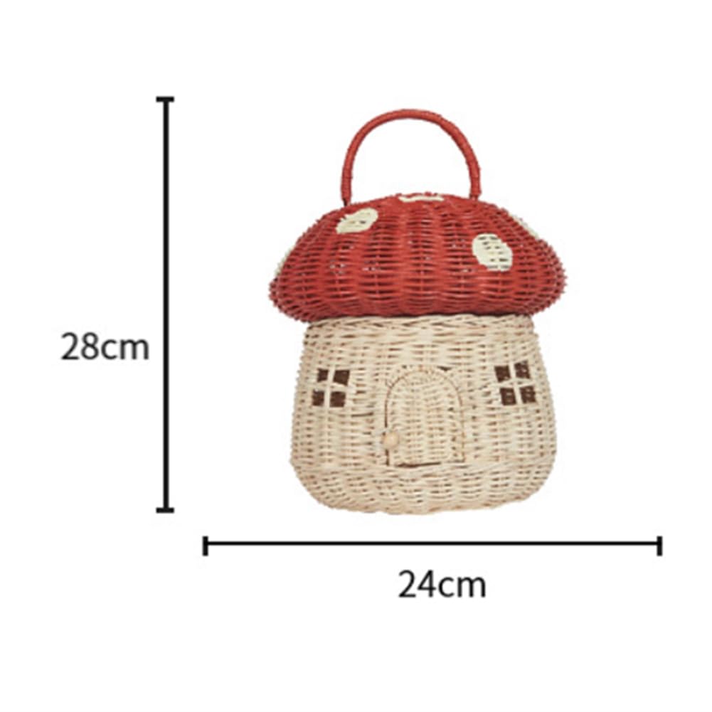 Kqcibz Handmade Rattan Mushroom-Shaped Storage Basket- Cute Handmade Handcrafted Decoration Artwork Rattan, Red Easy to Use