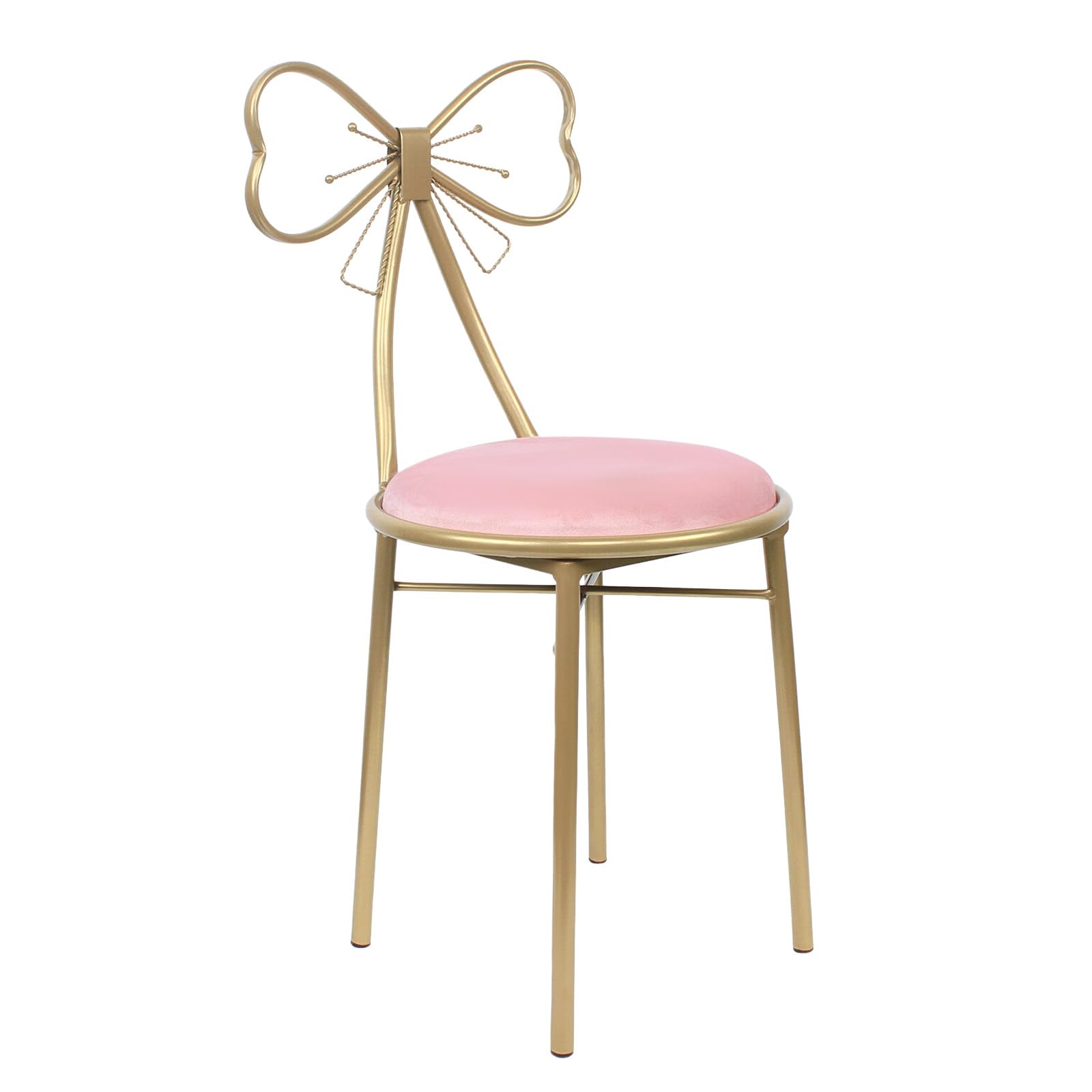 Makeup Vanity Chair Side Pink Bow Vanity Chair Table Seat Butterfly Stool Dressing Chair Modern Bow Knot Backrest Dresser Chair Seat for Girl Daughter Bedroom (Light Pink)