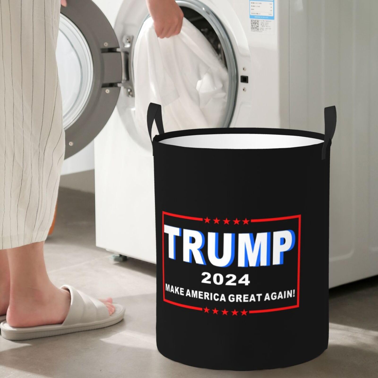 Trump-2024 7 Laundry Hamper Circular For Bedroom Bathroom Storage Baskets Foldable Décor