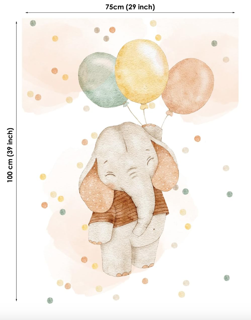 Generic Elephant with Balloons Cotton Fabric Panel 29x39in, Quilting Panel, Baby Quilt Panel, Cotton Baby Panel, Blanket Panel, Bedding Panel, White, Grey, Green