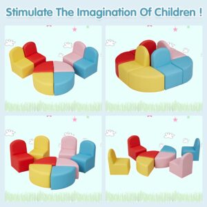 JSUN7 Kids Couch Daycare Furniture - 8 Pieces Kids Modular Flexible Seating Set with Colorful Chairs and Stools, Kids Sofa Set Leather Couch for Toddler, Playroom Preschool Classroom Home