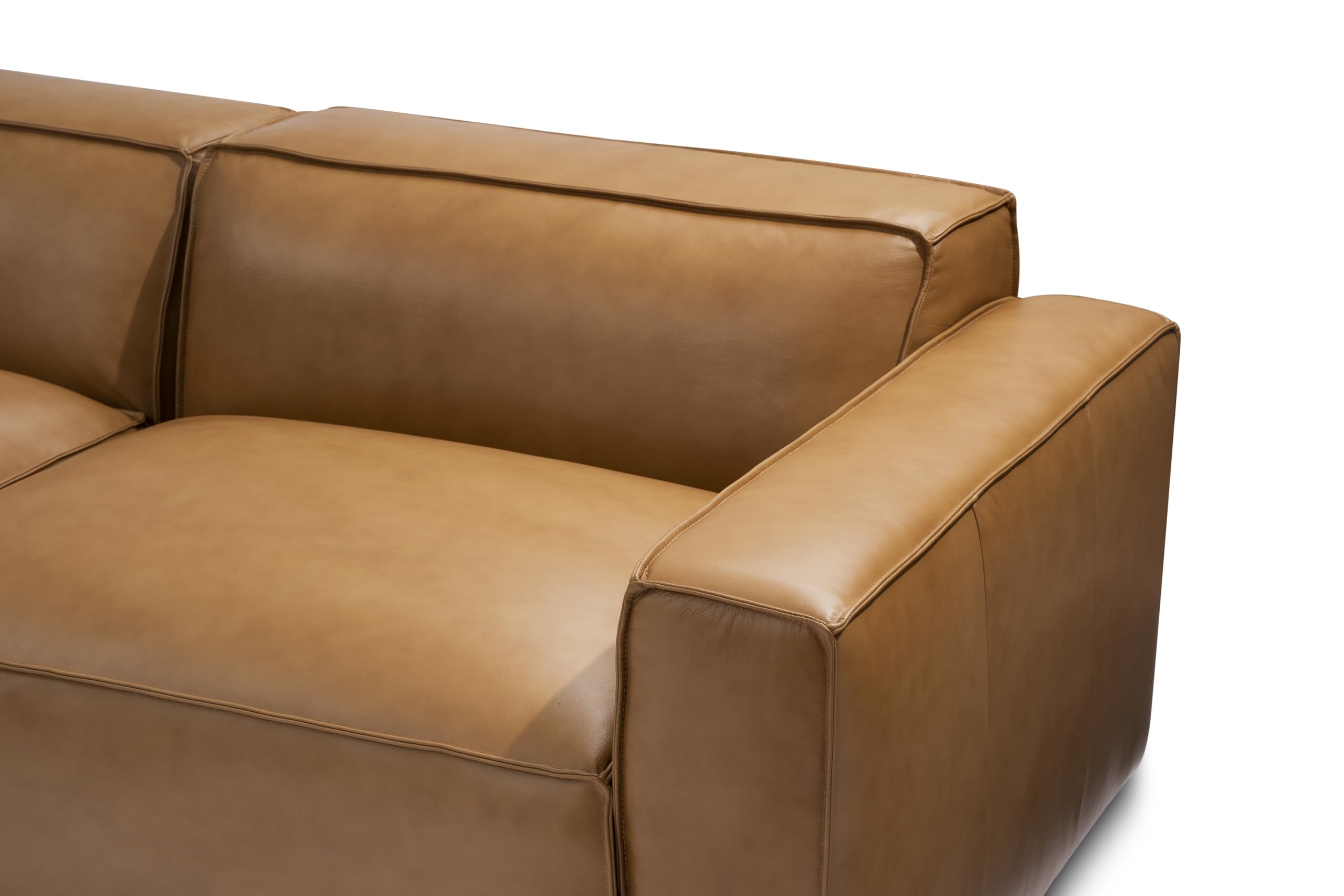 Valencia Nathan Nappa Leather Couch - 3 Seats with 2 Chaises - 100% Full Aniline Leather Modern Sectional Sofa for Lounge and Living Room Solid Wood Frame and High-Resilience Foam (Caramel Brown)