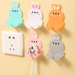 YIKANGHENG 4 Pcs Self Adhesive Plug Hooks, 4 Color Rabbit Design Plastic Plug Organizer Wall Hooks (4)