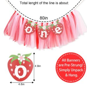 Strawberry One High Chair Banner - Berry Sweet First Birthday Party Decorations,One Red Strawberry Banner,Sweet 1st Birthday Cake Smash Party Decor,Strawberry Girl Birthday Photo Props