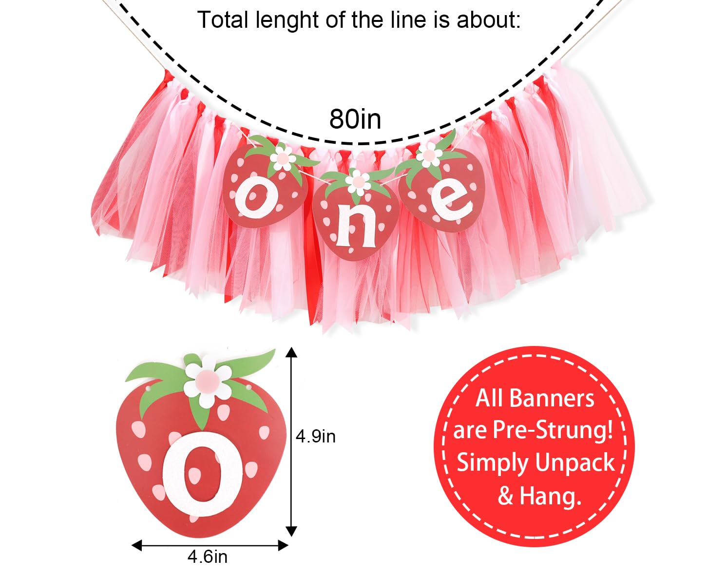 Strawberry One High Chair Banner - Berry Sweet First Birthday Party Decorations,One Red Strawberry Banner,Sweet 1st Birthday Cake Smash Party Decor,Strawberry Girl Birthday Photo Props