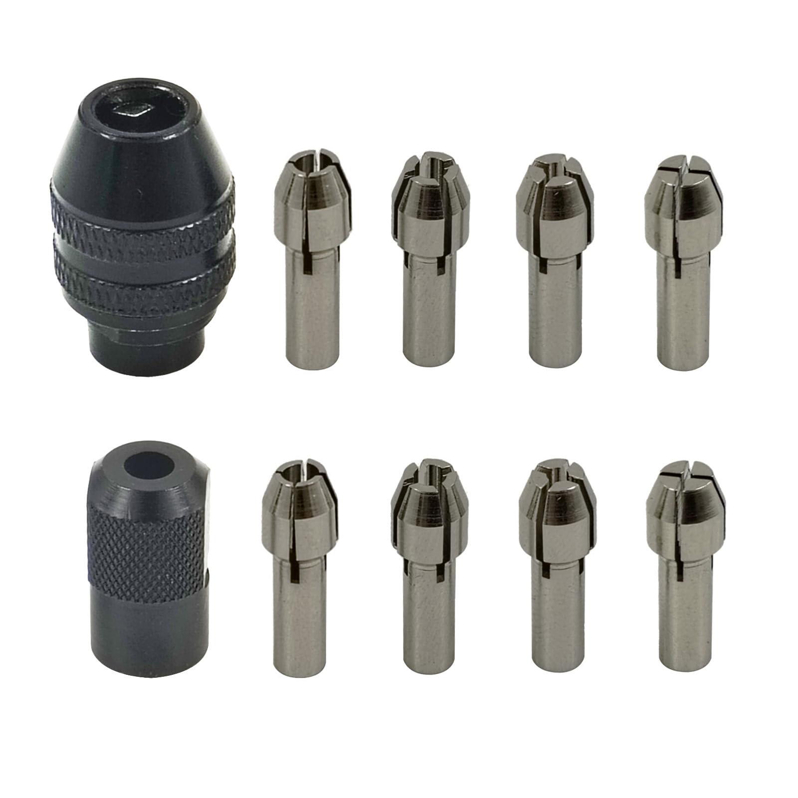 10 Pcs Rotary Collet Nuts Set, 3-Jaw Multi Quick Change Keyless Clamping Chuck for Rotary Tools (Collet Size: 1mm/1.6mm/2.3mm/3.2mm)