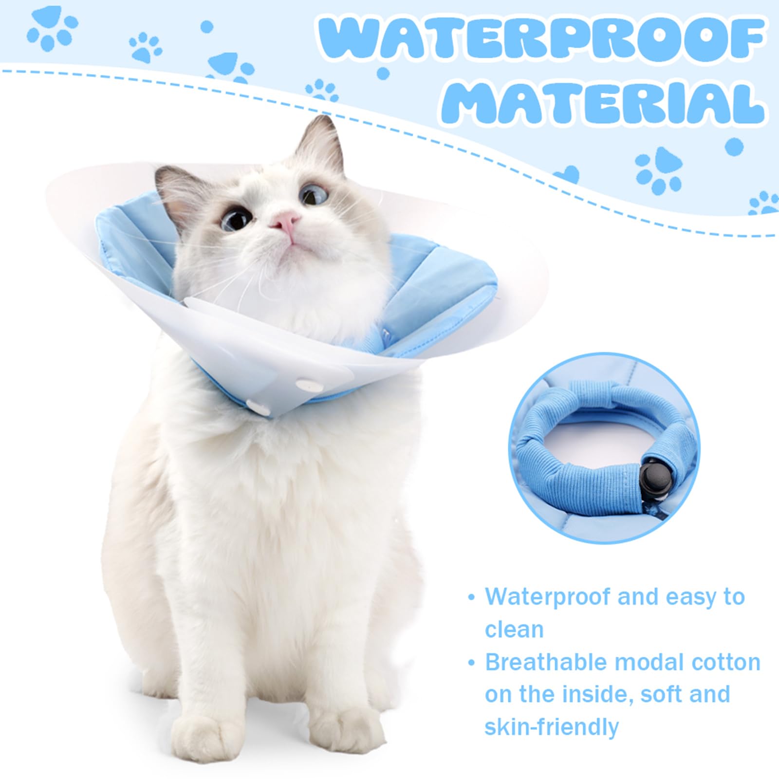 IKIPUKO Cat Cone Collar Soft Adjustable Recovery Pet E-Collar After Surgery, Lightweight Waterproof Kitten Cones, Protective Neck Cones for Small Dogs to Stop Licking Wounds, Blue, M