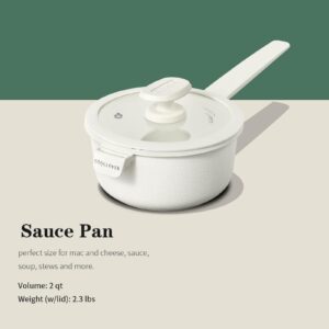 2QT Ceramic Sauce Pan with Lid, Non-Toxic, PTFE&PFOA Free, Induction Compatible, Multipurpose Handy Small Saucepan Nonstick with Heat Resistant Handle (Cream White)