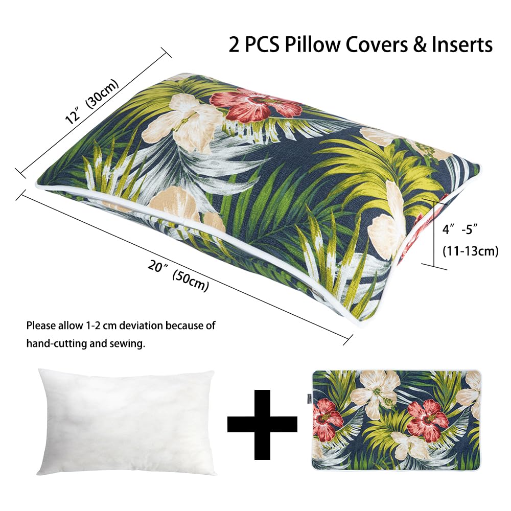 Magpie Fabrics Pack of 2 Outdoor Waterproof Lumbar Rectangular Throw Pillow with Insert 12x20 Inch, Home Decorative Toss Cushion for Patio Garden Car Office (Midnight Floral)