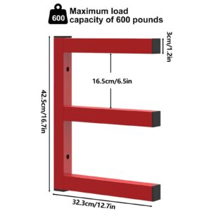 YheenLf Wall Mount Lumber Storage Rack and Garage Shelving, Wood Organizer, 4Pack Holds Up 1200 LB with 3-Level-Indoor and Outdoor Use,16.7 x 12.7 x 1.2 Inches, Red, HMBJ001R-4