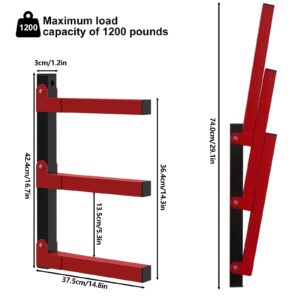 YheenLf Wall Mount Lumber Storage Rack and Garage Shelving, Foldable Wood Organizer, 4 Pack Holds Up 1200 LB with 3-Level-Indoor and Outdoor Use, 14.8 x16.7 x 1.2 Inches, Red and Black, HMBJ002R-4