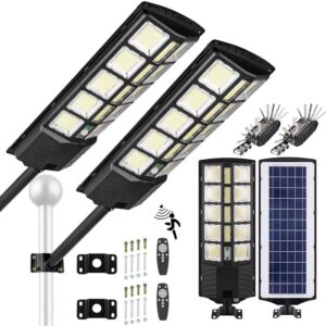 xmart solar street lights outdoor waterproof 80000lm 744 upgraded leds solar parking lot lights dusk to dawn solar motion flood light wide angle sensor and remote control for area pole yard 2-pack