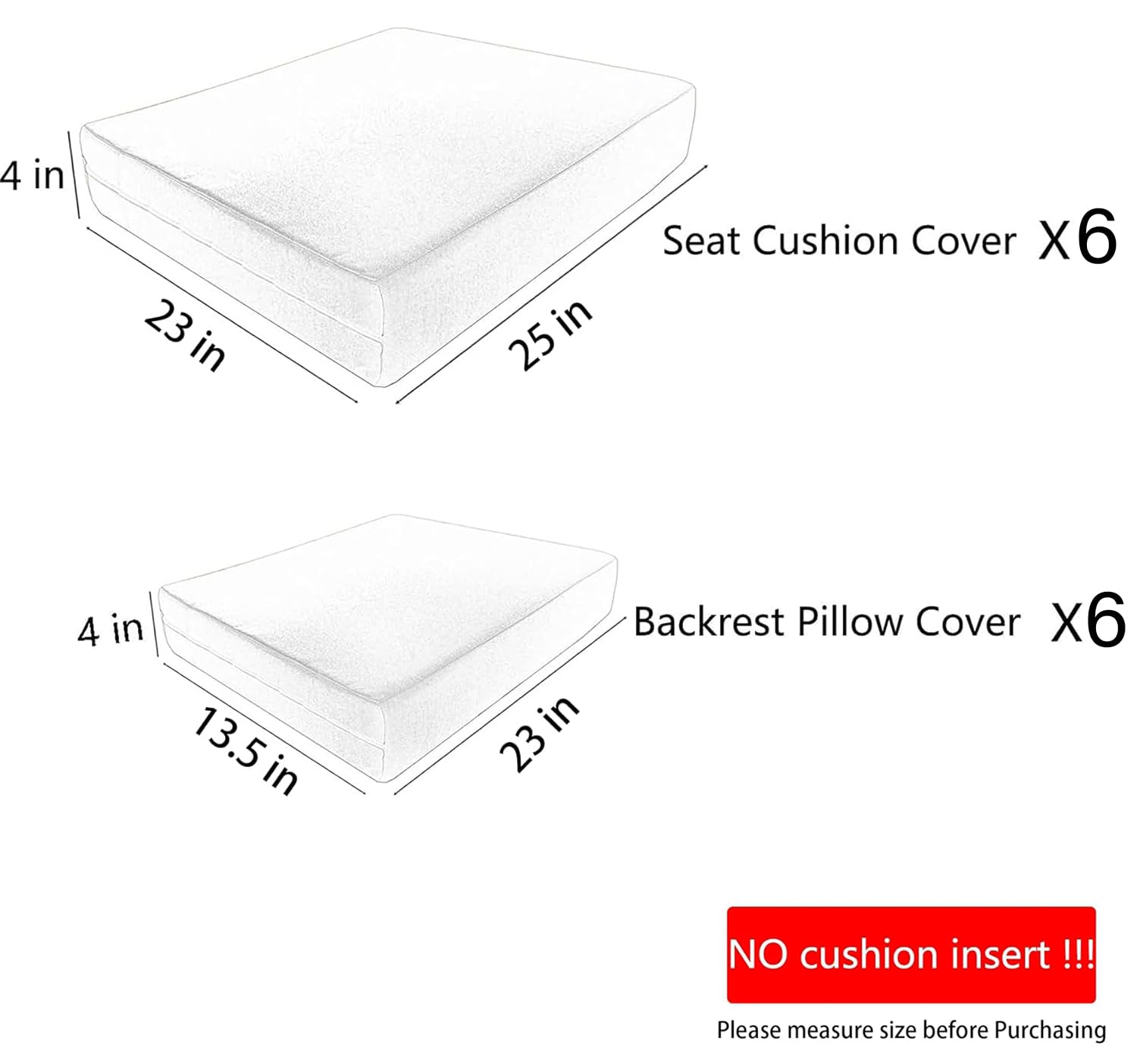 12 Pcs Outdoor Cushion Covers 23x25x4 Outdoor Patio Cushions Covers Replacement Waterproof with Zipper for Outdoor Sofa w/6 Seat Cushion Covers and 6 Backrest Pillow Covers Taupe, Covers Only