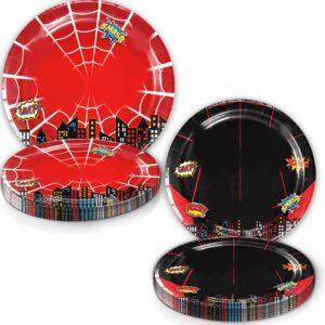 anfganc spider birthday party supplies - 40pcs spider plates red black super hero disposable paper plate for kids boys birthday party supplies baby shower spider tableware