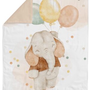 Generic Elephant with Balloons Cotton Fabric Panel 29x39in, Quilting Panel, Baby Quilt Panel, Cotton Baby Panel, Blanket Panel, Bedding Panel, White, Grey, Green