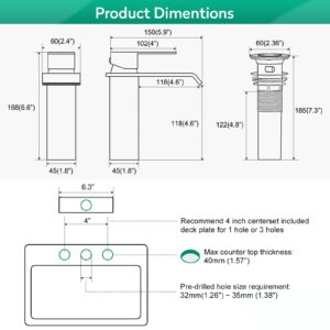 CREA Black Waterfall Bathroom Faucet 1 Hole,Matte Black Bathroom Faucet Single Handle Bathroom Sink Faucet with Pop Up Drain Stopper/ 3 Hole Plate,Stainless Steel RV Vanity Faucet Basin Mixer Tap