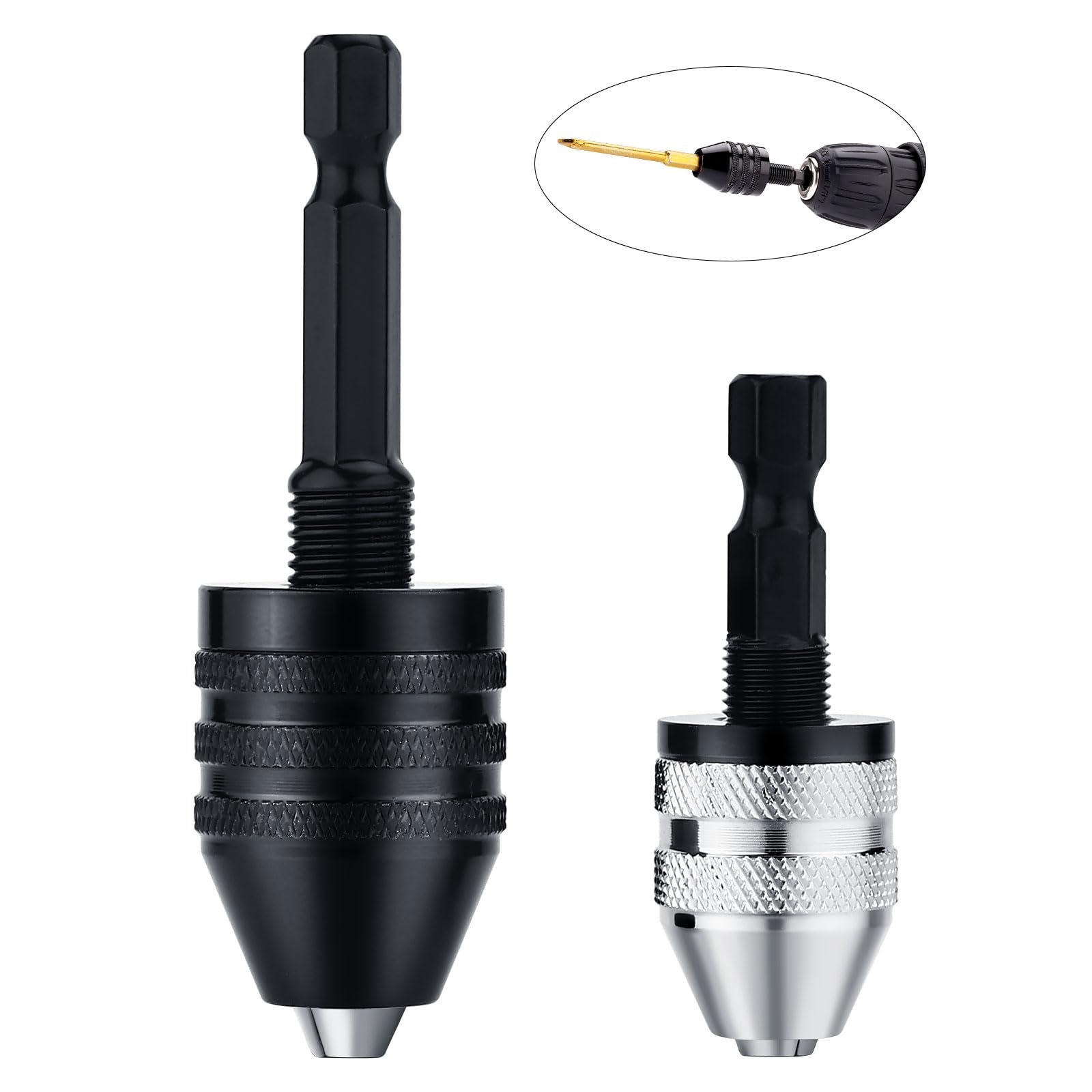 2Pcs Drill Chuck Adapter Keyless Drill Chuck Bit 1/4 Inch Hex Shank Drill Chuck Fast Change Converter Extension Screwdriver Drill Adapter in 0.6-8mm, 0.3-3.6mm for Impact Drill Tool Attachment