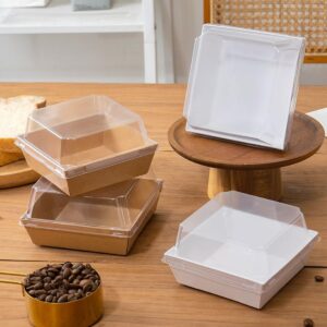 Karasmay 100 Pack Charcuterie Boxes with Clear Lids -Paper Bakery Boxes with Window，Disposable Food Containers Dessert Boxes for Sandwich，Cupcakes, Salads, Strawberries, Cookies and Dessert