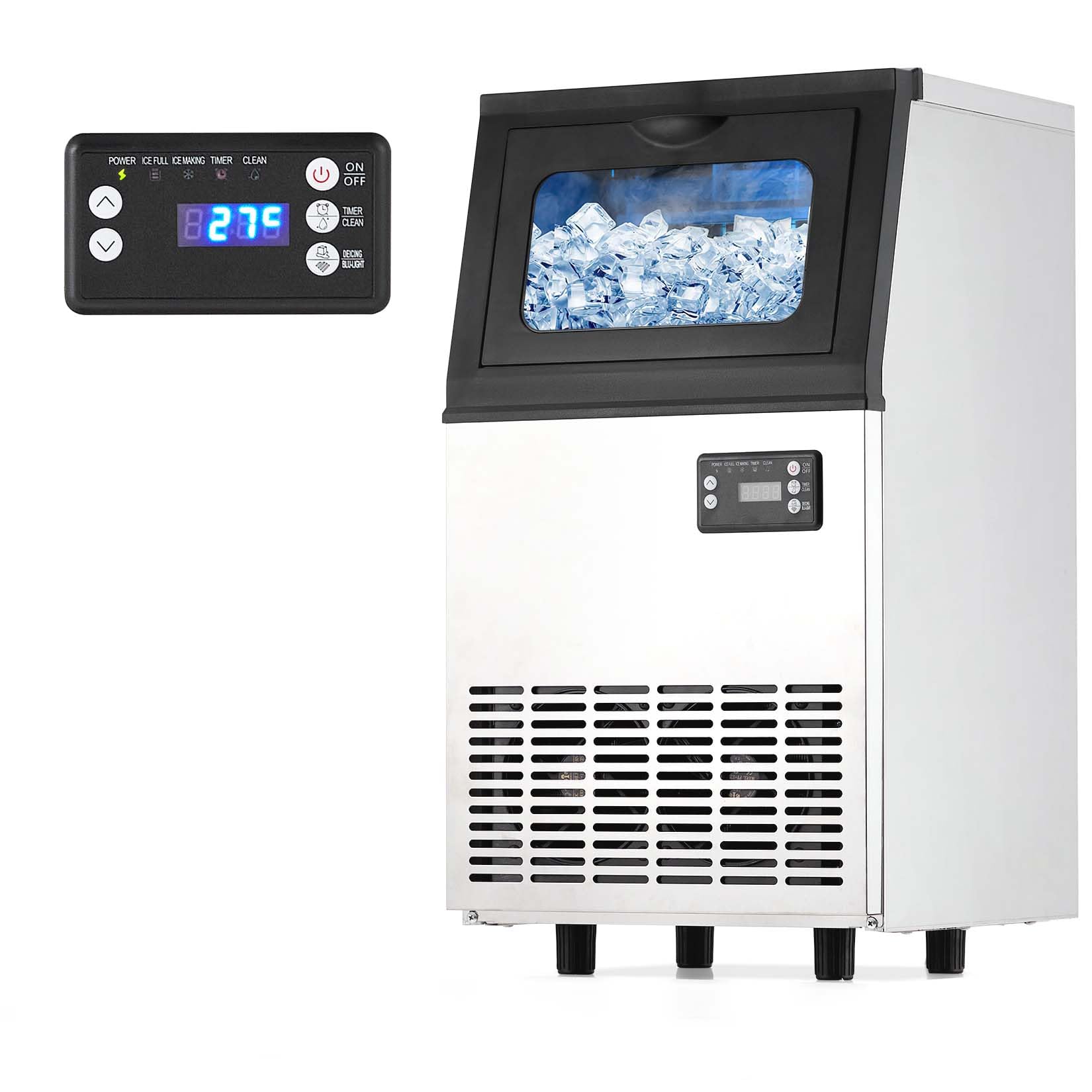 Commercial Ice Maker Machine, 110 LBS/24H Ice Machine with 18Lbs Storage Capacity, Scoops Included, Under Counter Ice Maker Machine for Home, Restaurant, Coffee, Bar