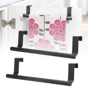 2Pcs Towel Racks, 23cm Stainless Steel Over Door Towel Bar Holder Black Hangable Cabinet Door Towel Rack Household Storage Supplies for Kitchen Bathroom Cabinet Cupboard